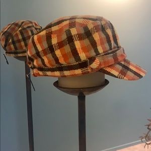 D&Y Orange Brown Blue/Gray & Camel Checked Cap